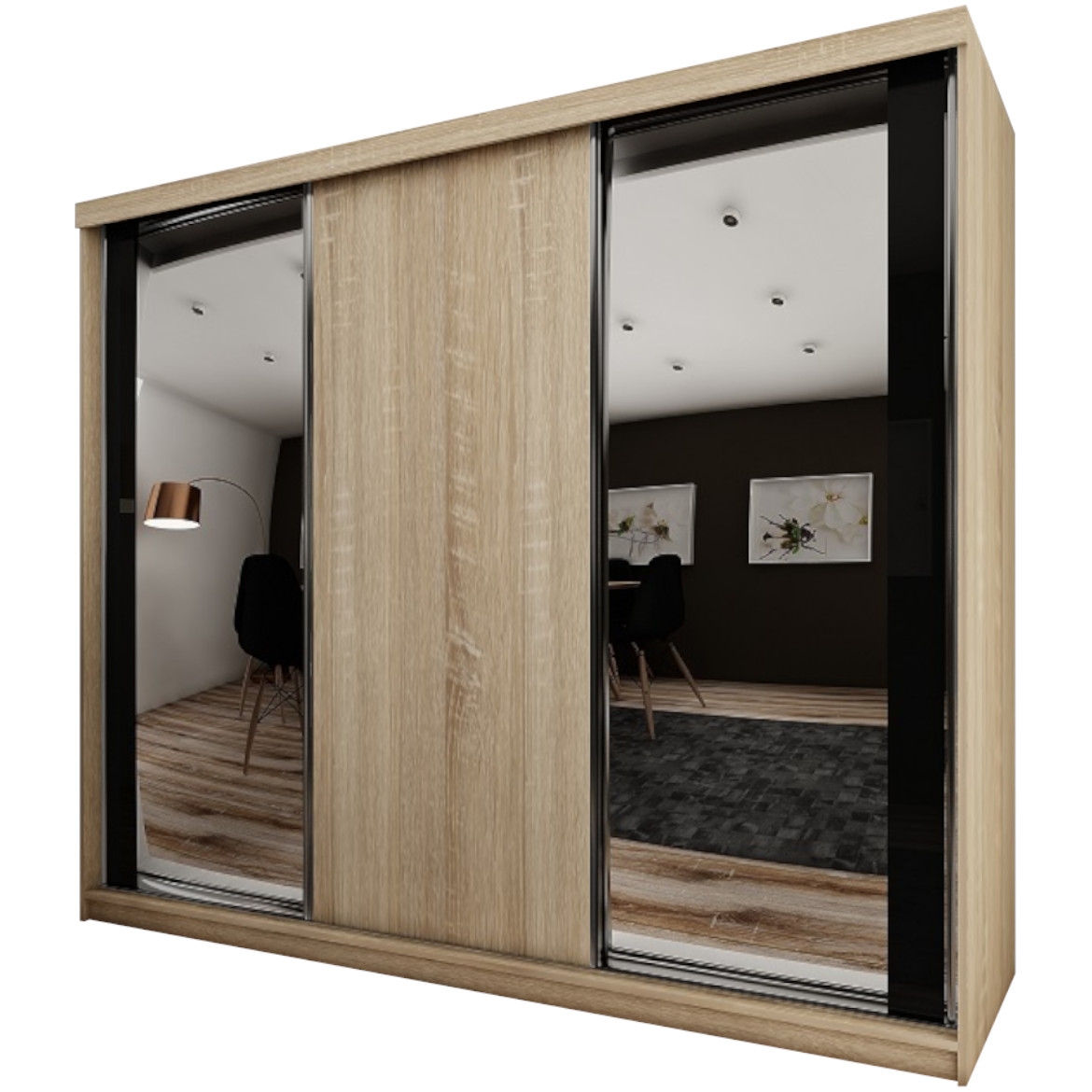 Ormar TOP 3 vrata 250x62x200 natur/ogledalo