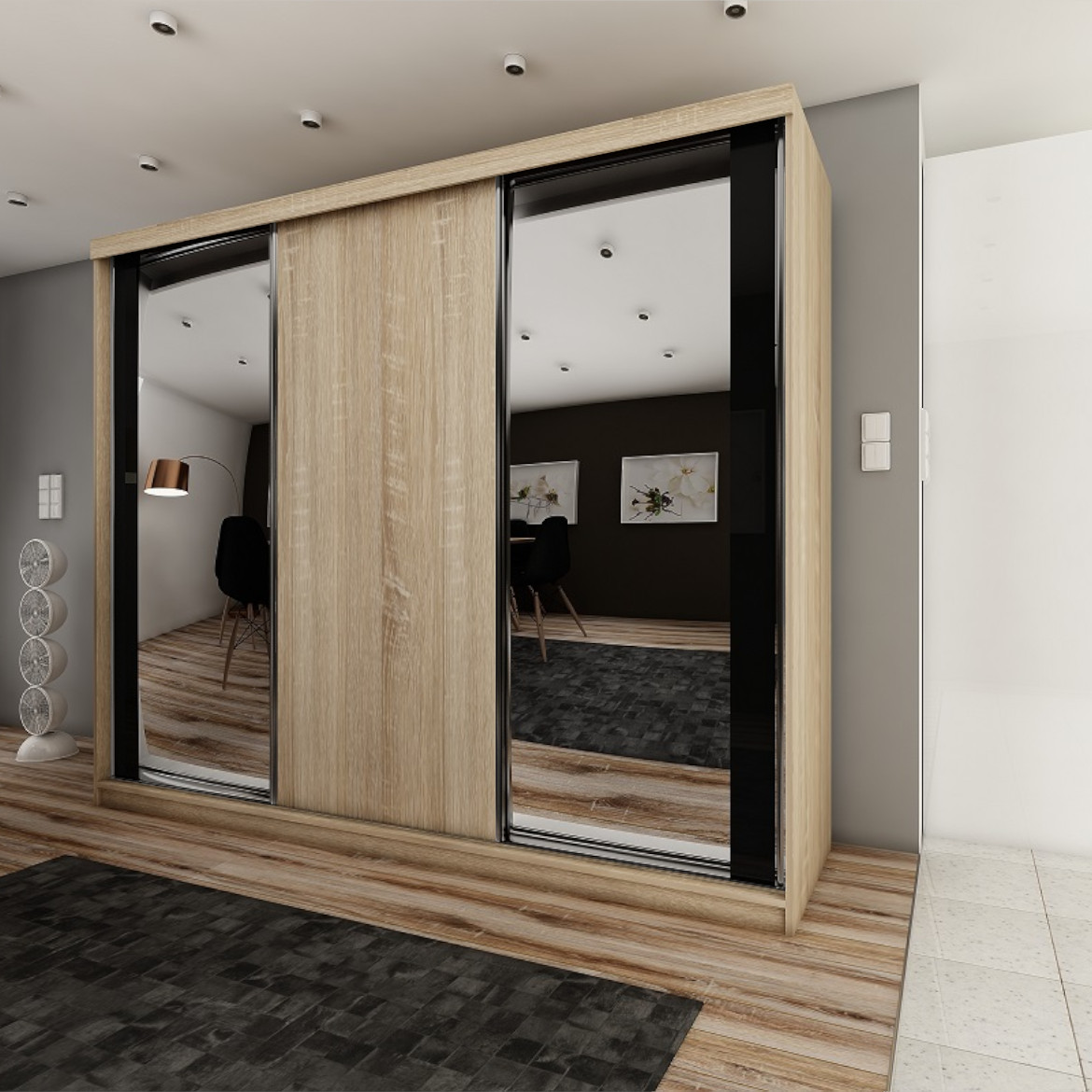 Ormar TOP 3 vrata 250x62x200 natur/ogledalo