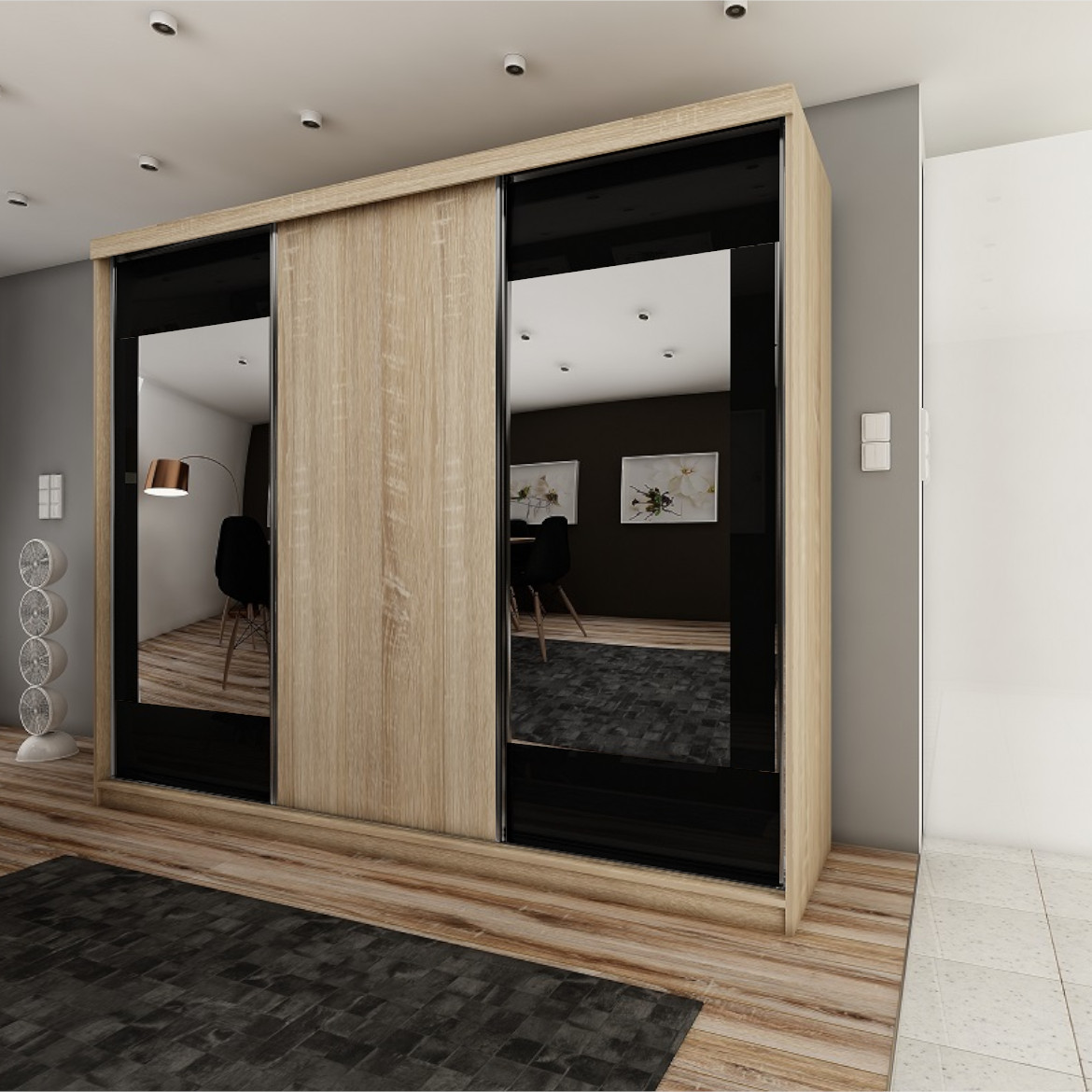 Ormar TOP 3 vrata 250x62x200 natur/ogledalo