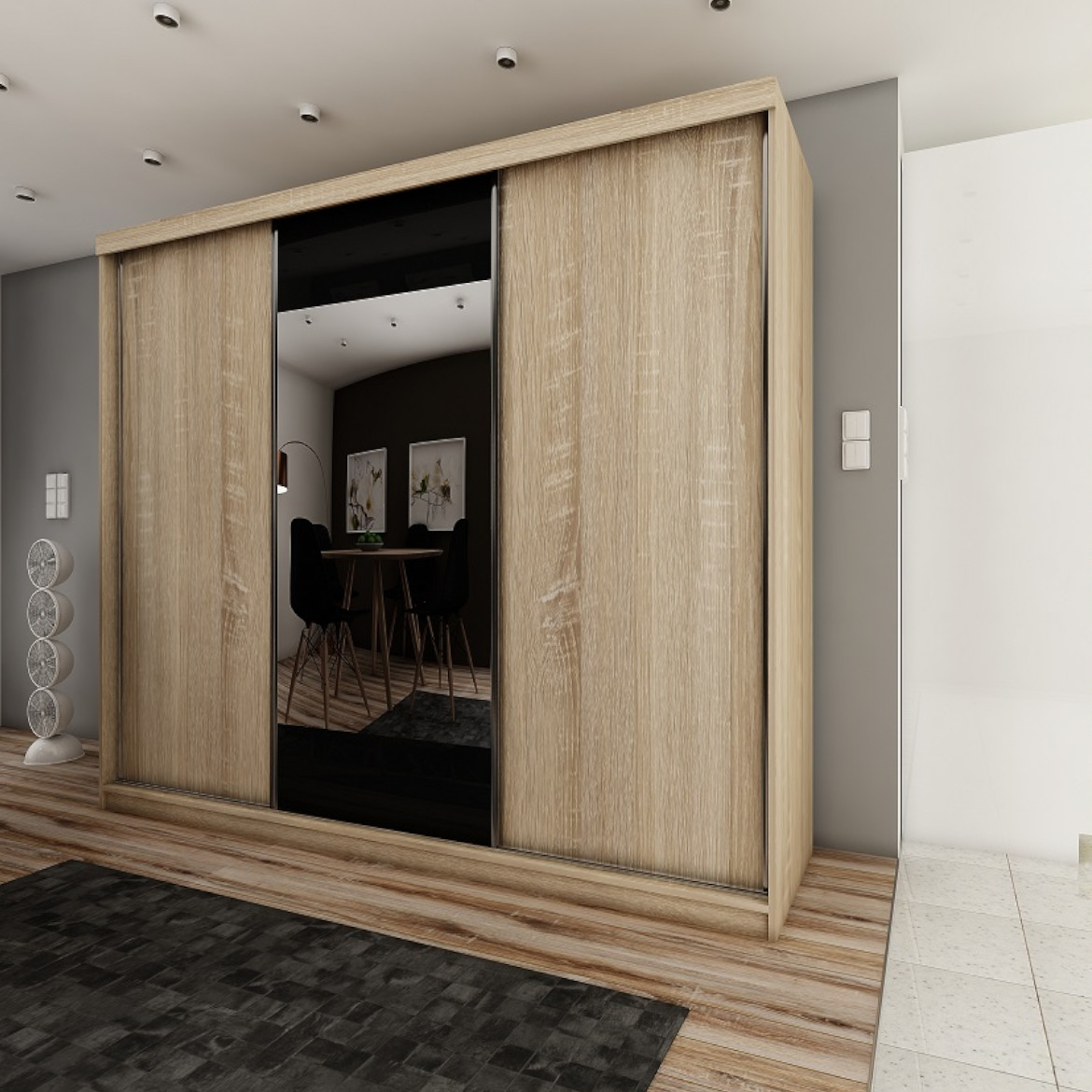 Ormar TOP 3 vrata 250x62x200 natur/ogledalo