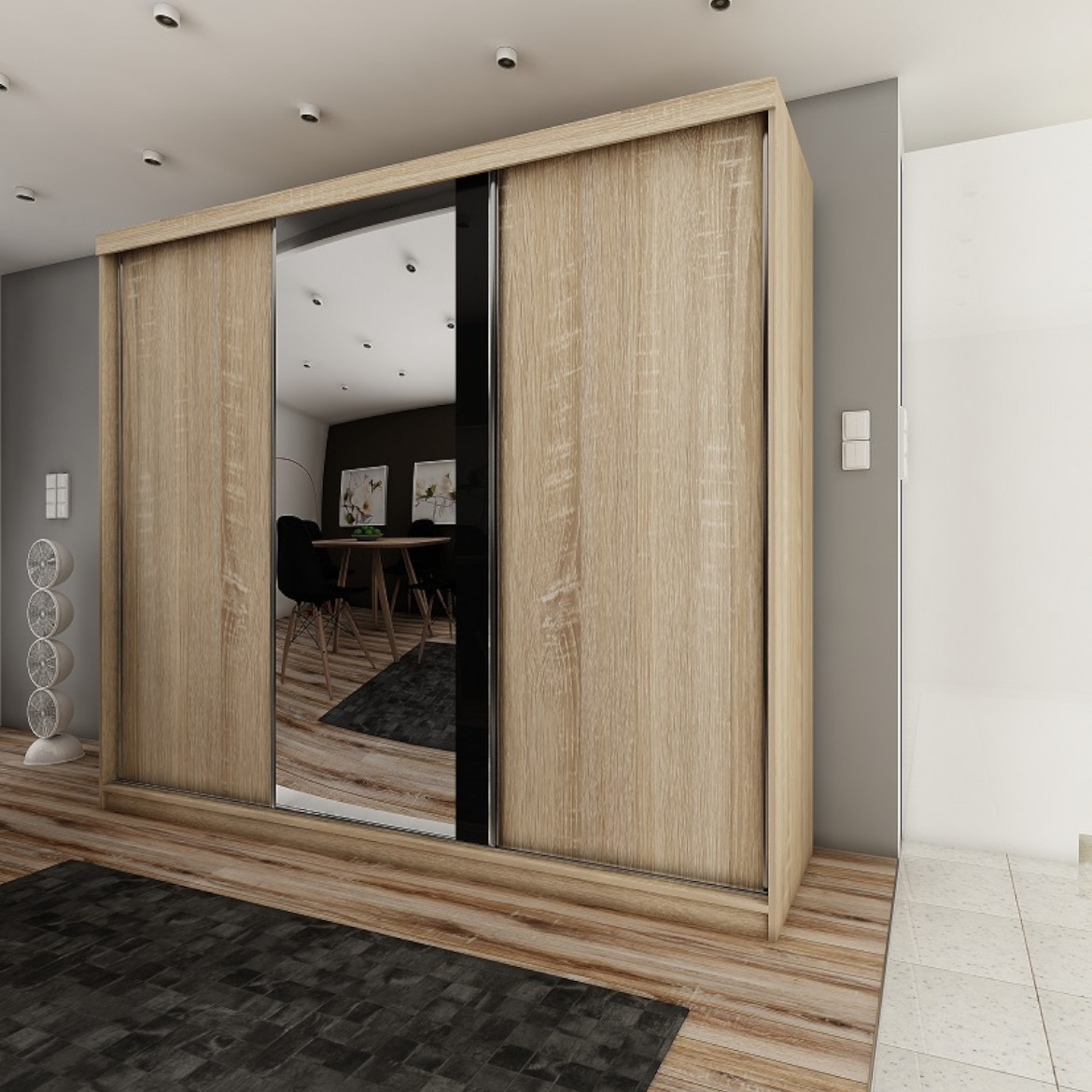 Ormar TOP 3 vrata 250x62x200 natur/ogledalo