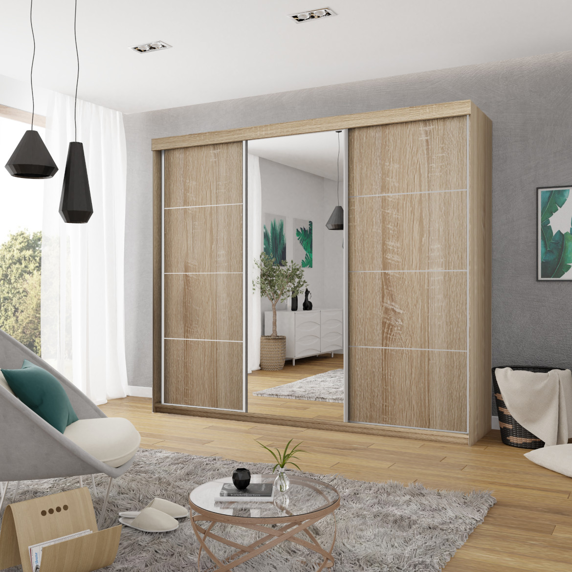Ormar TOP 3 vrata 250x62x200 natur/ogledalo