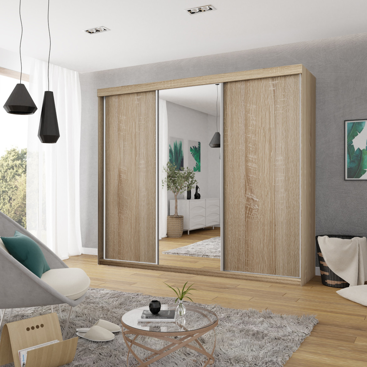 Ormar TOP 3 vrata 250x62x200 natur/ogledalo
