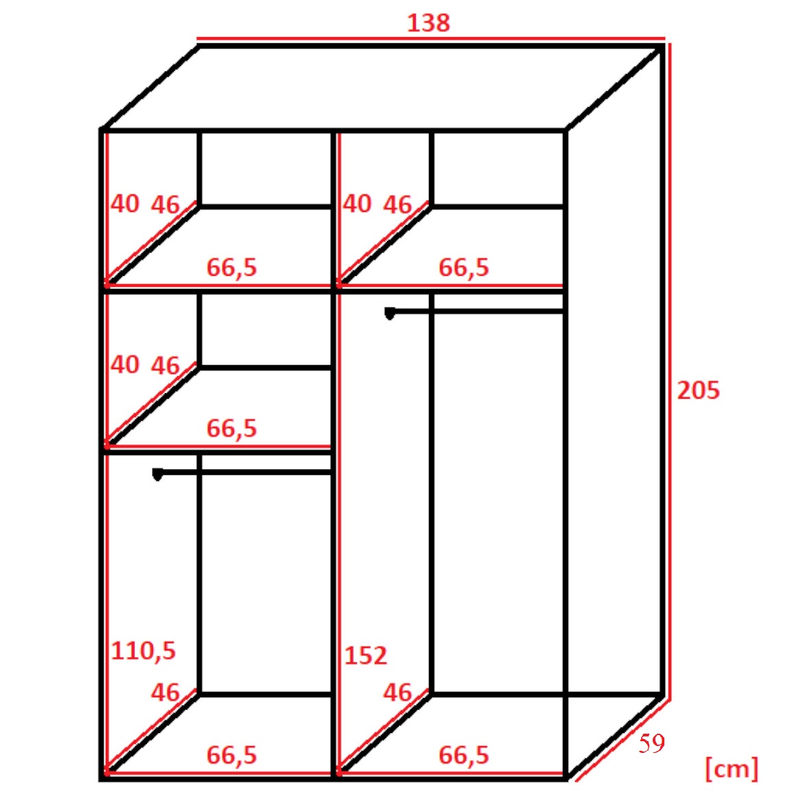 Ormar Bill 2 vrata 138x59x205 bela/ogledalo