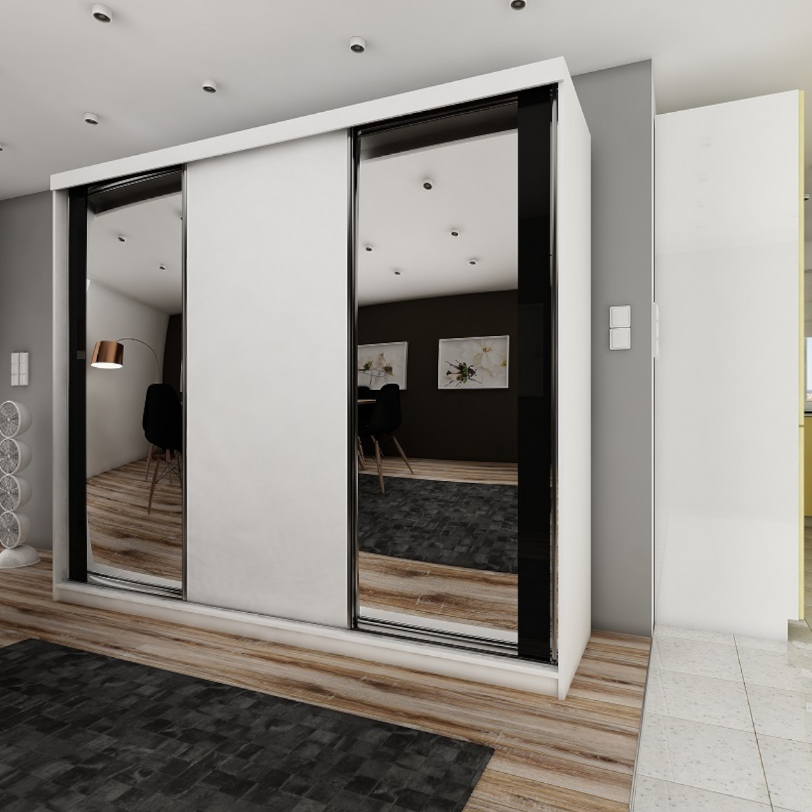 Ormar TOP 3 vrata 250x62x200 beli/ogledalo