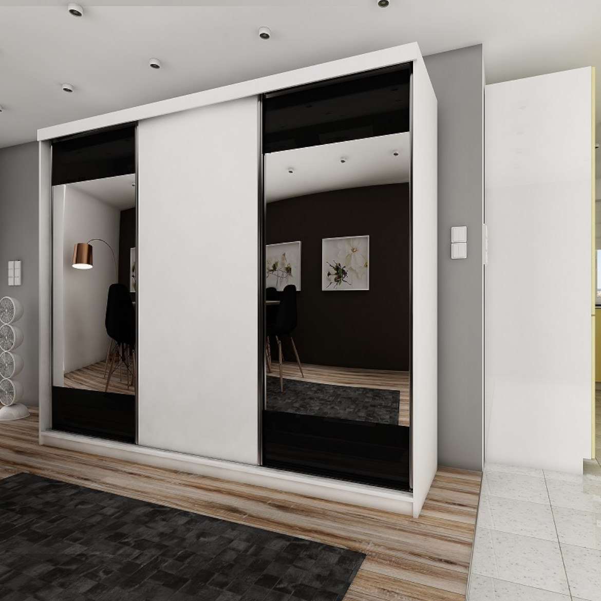 Ormar TOP 3 vrata 250x62x200 beli/ogledalo