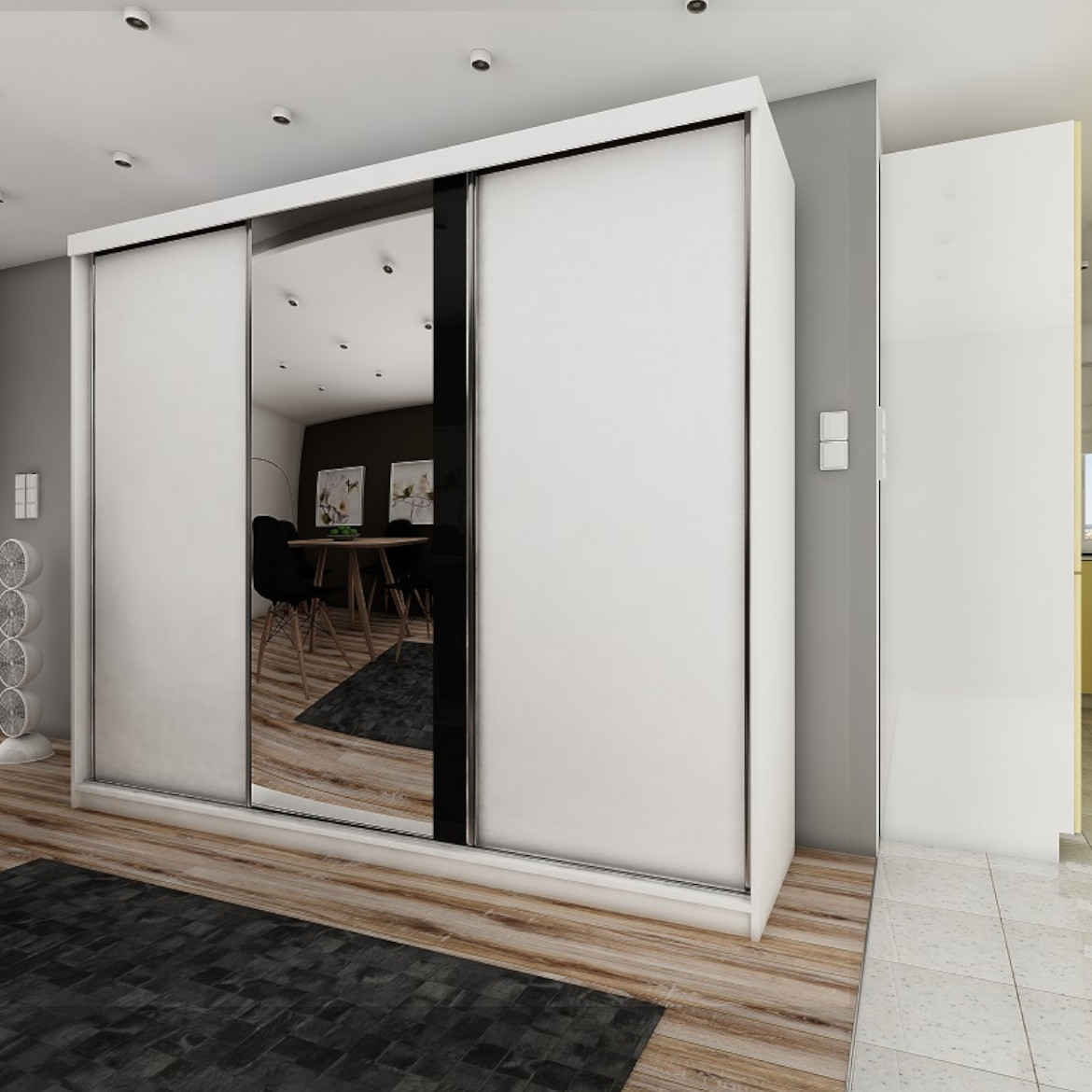 Ormar TOP 3 vrata 250x62x200 beli/ogledalo
