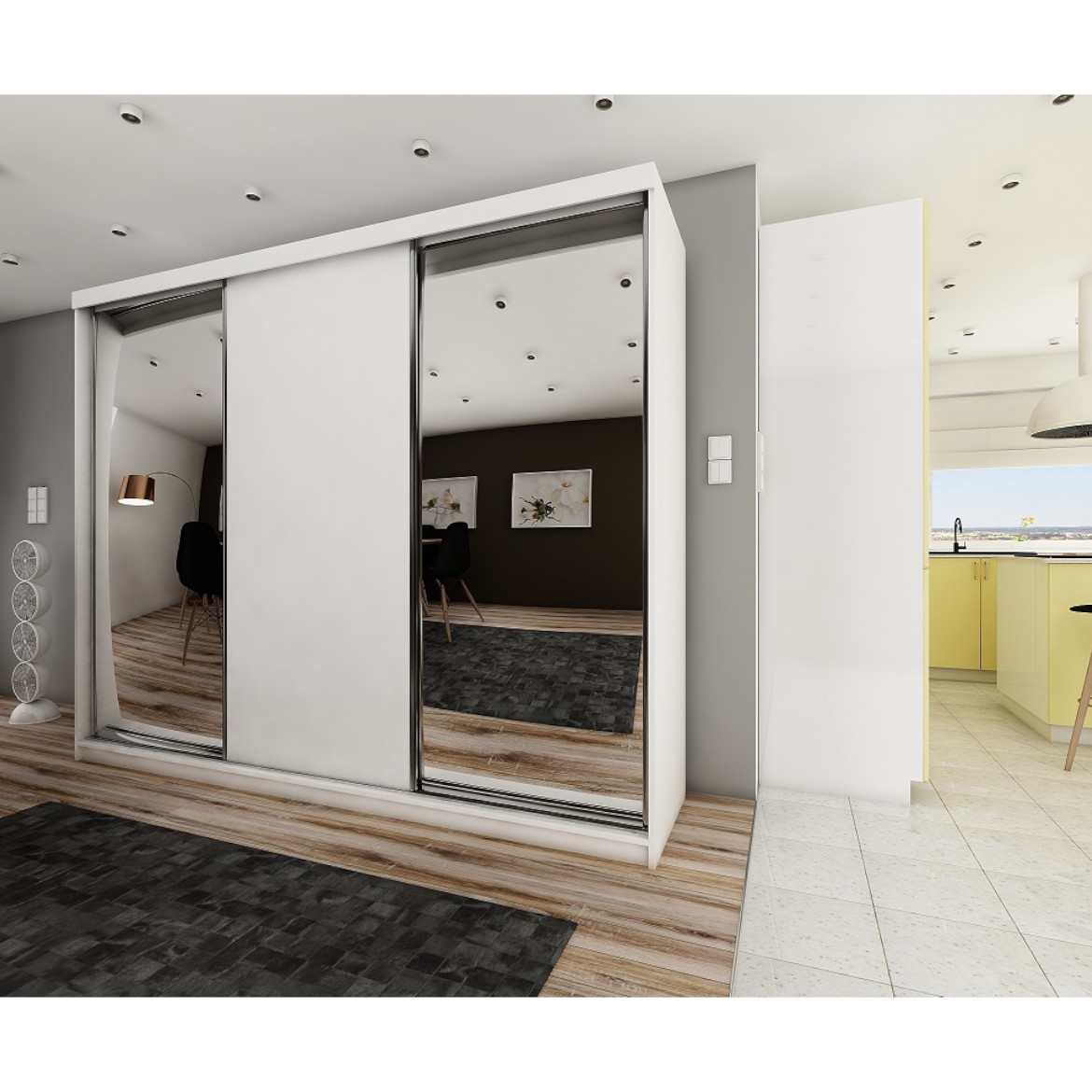 Ormar TOP 3 vrata 250x62x200 beli/ogledalo