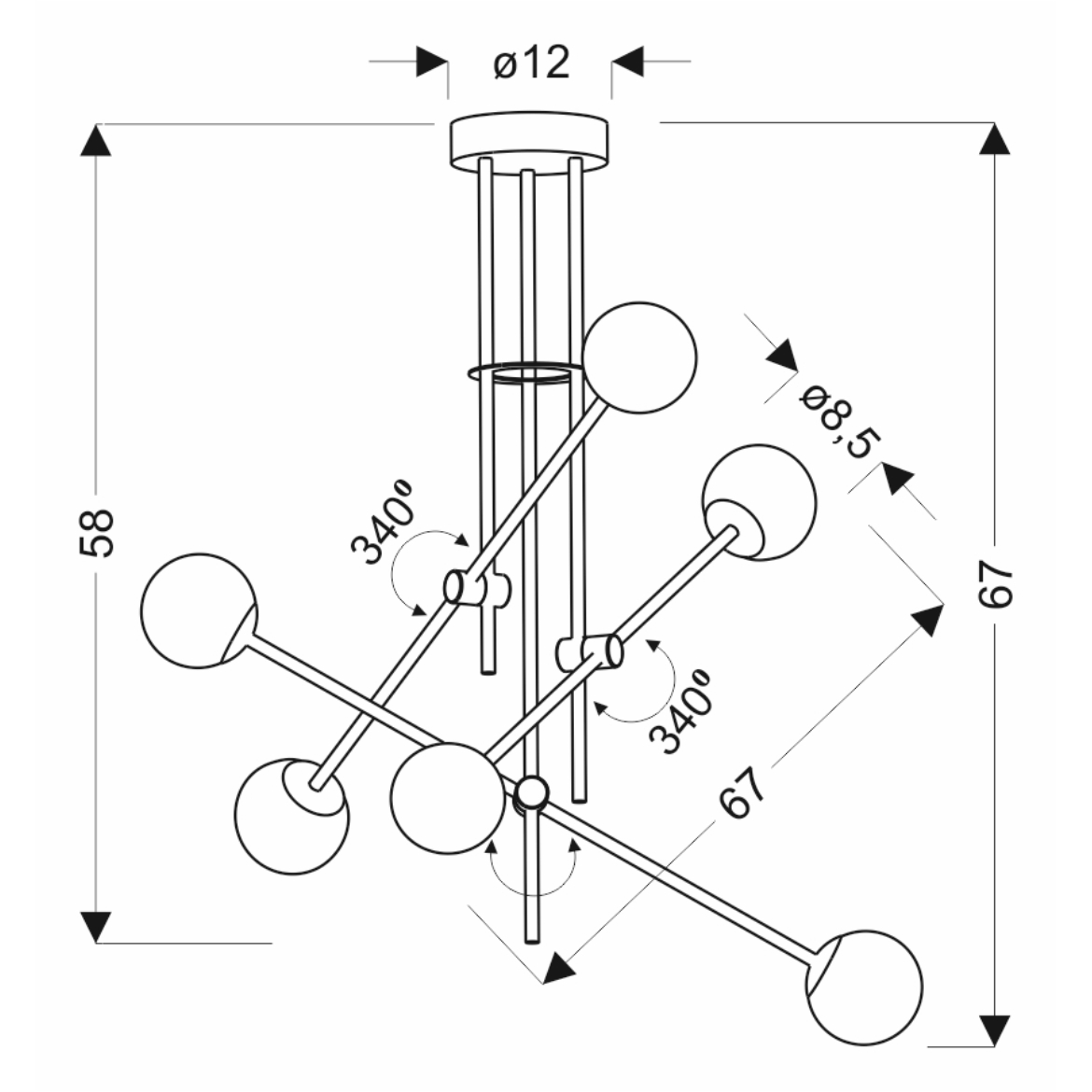 Viseca lampa Paxos 58x67cm crna