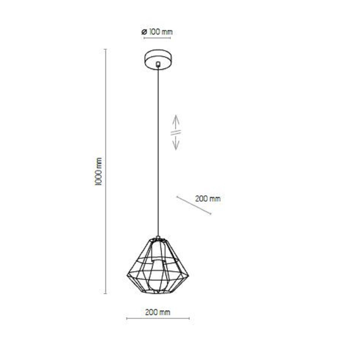 Viseca lampa Diamond srebrna 20x100cm