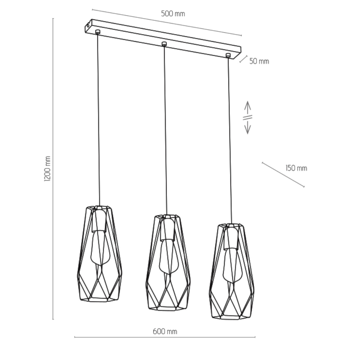 Viseca lampa Lugo 3 60x120cm zlatna