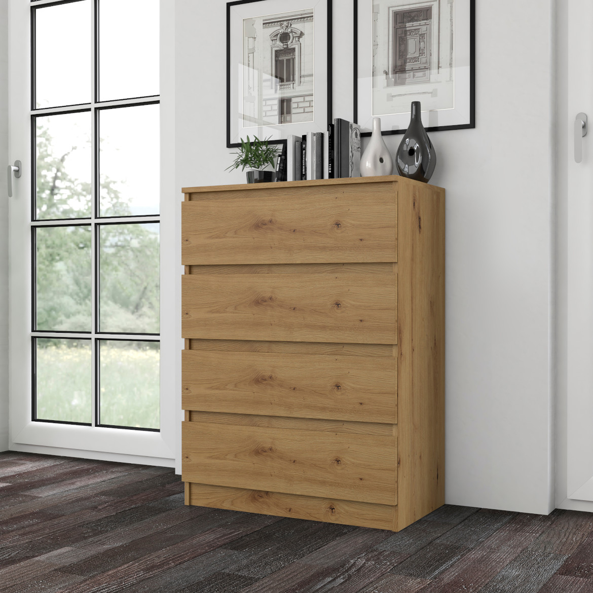 Malwa komoda 4 fioke 70x40x95,5 cm hrast