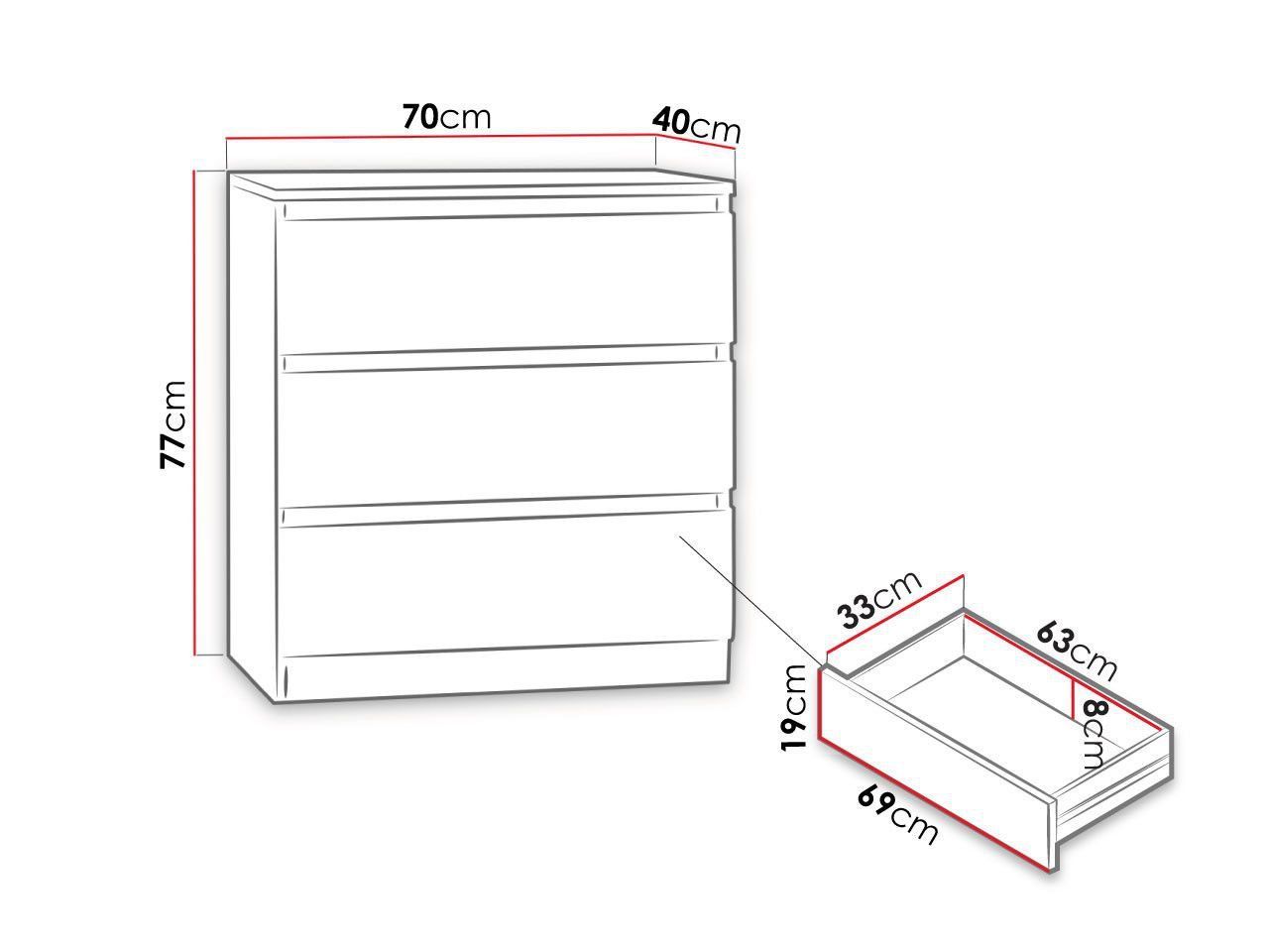 Malwa komoda 3 fioke 70x40x77 cm crna