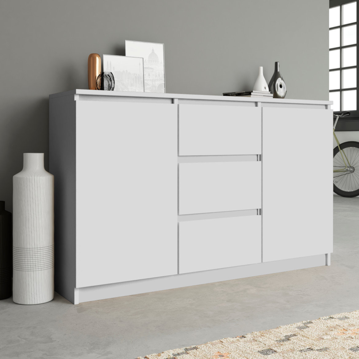 Komoda Karo 2 vrata + 3 fioke 120x40x75 cm bela