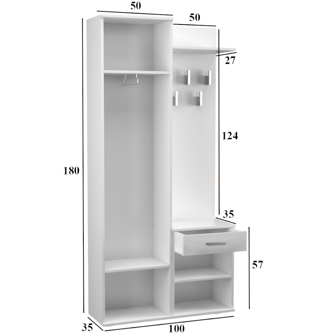 Duo predsoblje 100x35x180 belo