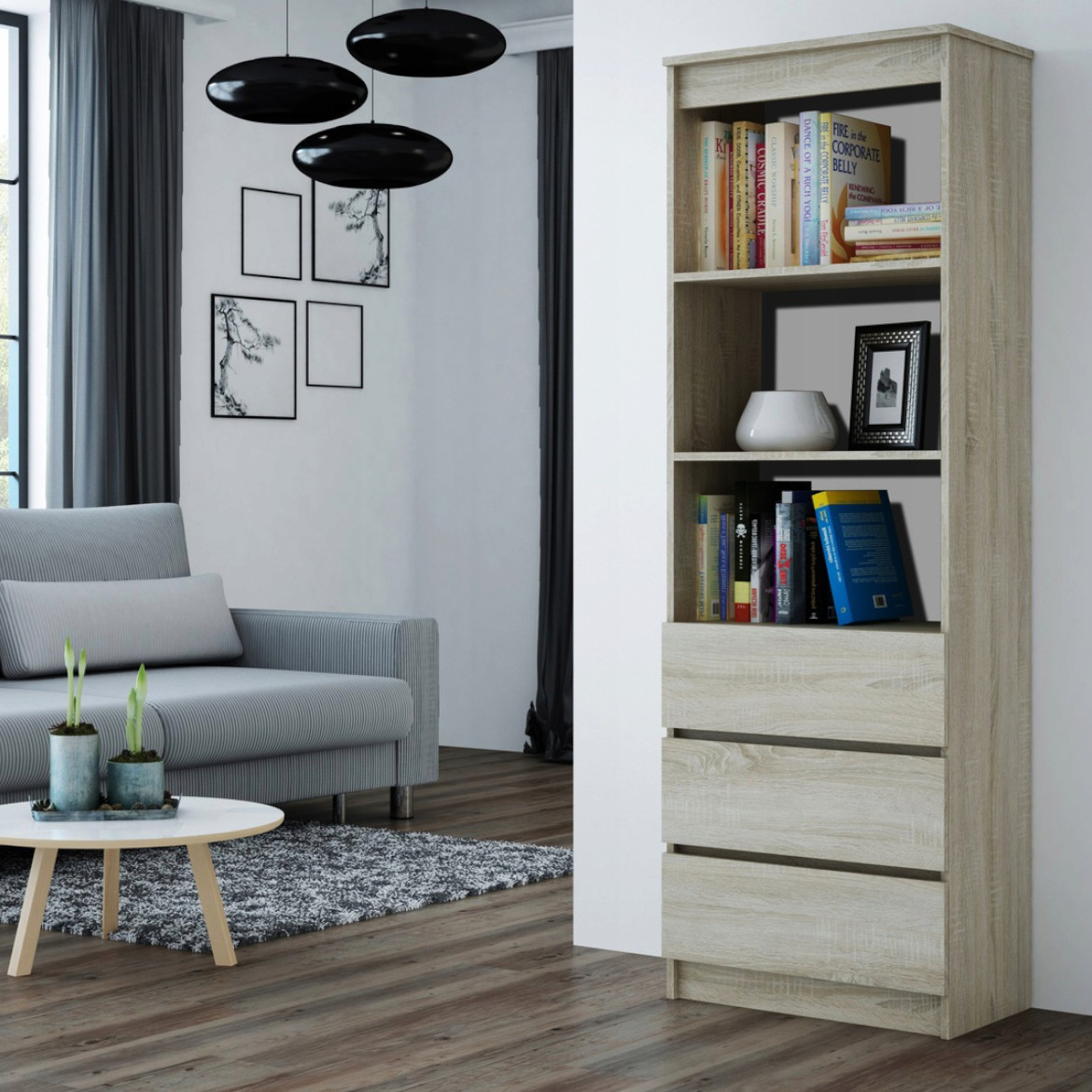 Office polica 3 fioke+3 otvora 60x35x180 natur (sonoma hrast)