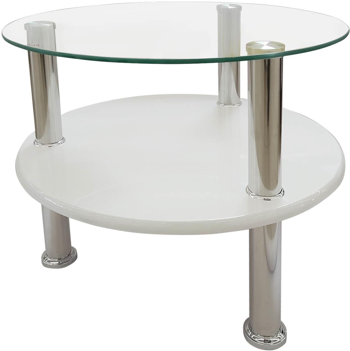 Klub sto Paulina 1 polica D45x42 beli/staklo