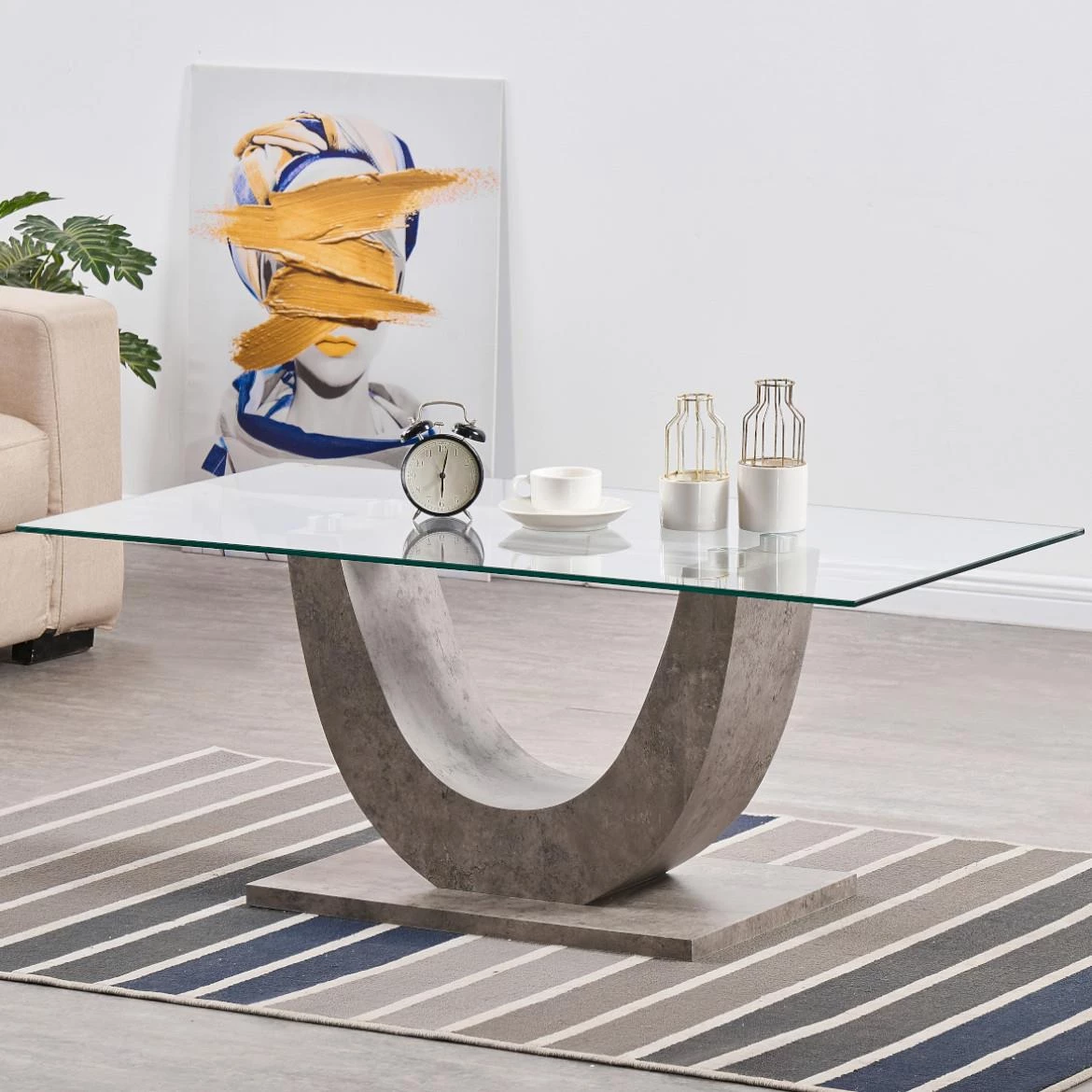 Klub sto Iron 110x60x43 cm beton/staklo