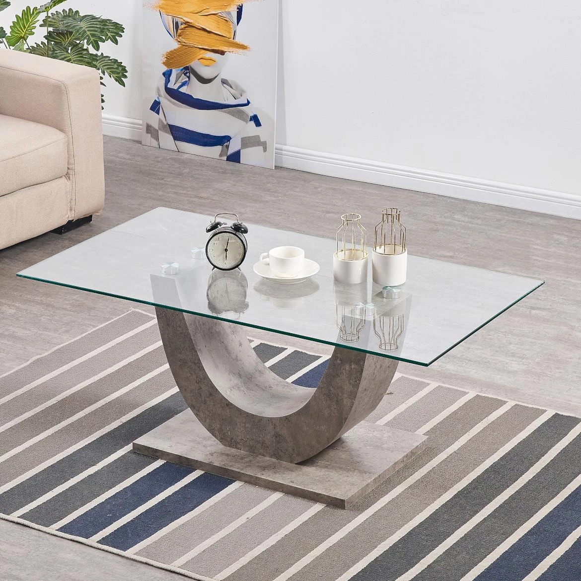 Klub sto Iron 110x60x43 cm beton/staklo