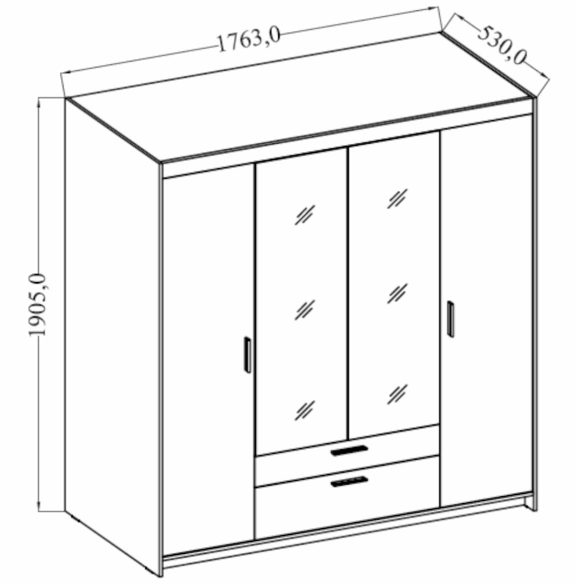 Ormar Elena 4 vrata+2 fioke 176,3x43x190,5 cm tamni hrast/ogledalo