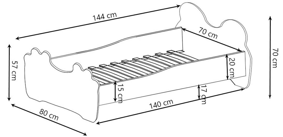 Decji krevet Bear 144x78x58 cm beli/panda