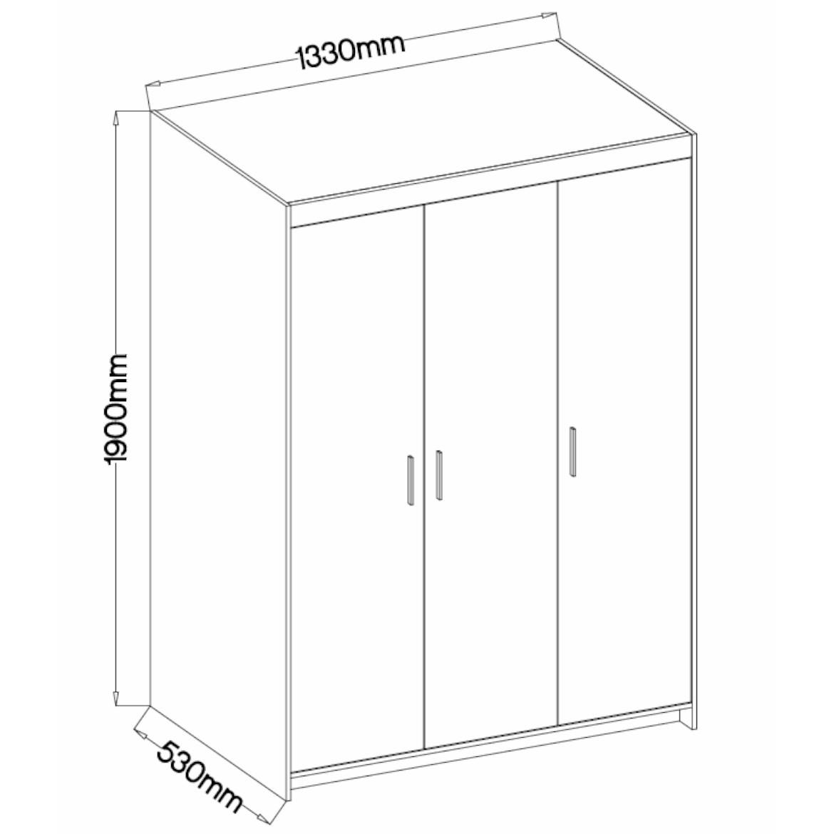 Ormar Elena 3 vrata 133x53x190 cm natur/ogledalo