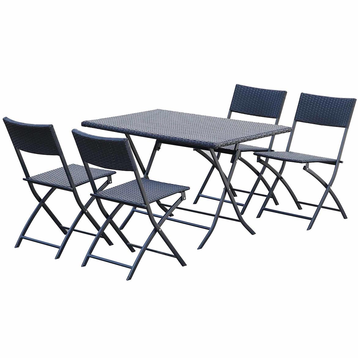 Baštenski sklopivi sto + 4 stolice od veštackog ratana crne boje