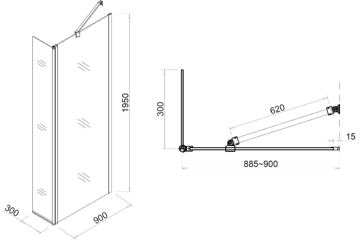 Zidna WALK-IN Daphne (90 + 30) x195 CZ CHR