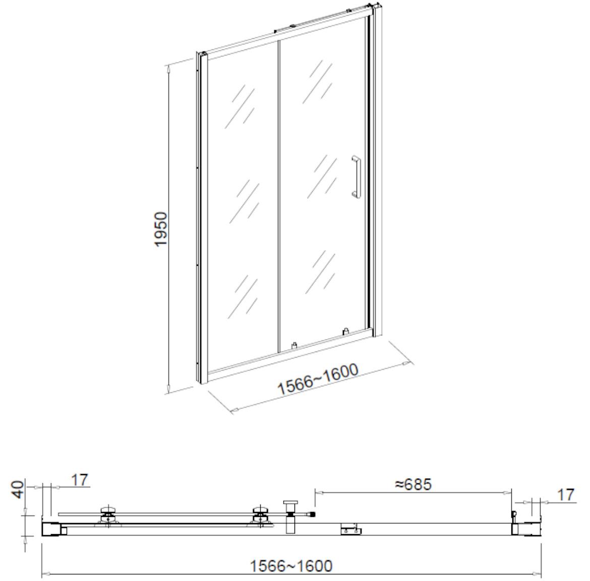 Tuš vrata Patio 160X195 crni profil