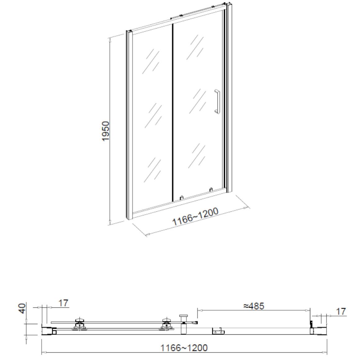 Tuš vrata Patio 120X195 crni profil