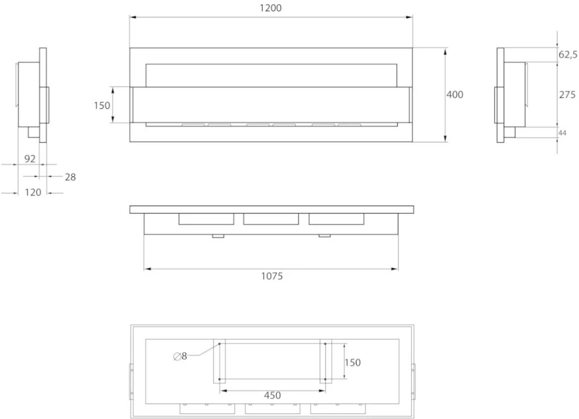 Biokamin 1200x400 zatamnjeno staklo