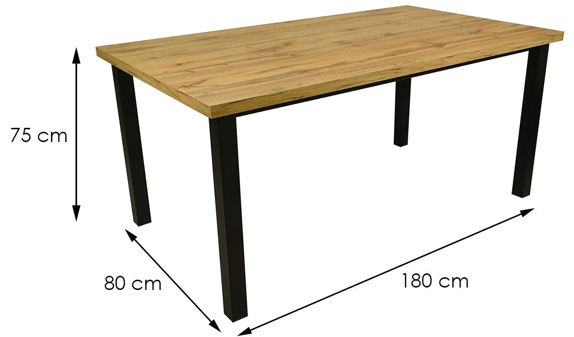 Trpezarijski sto Lens 180x80x75 cm hrast/crni metal