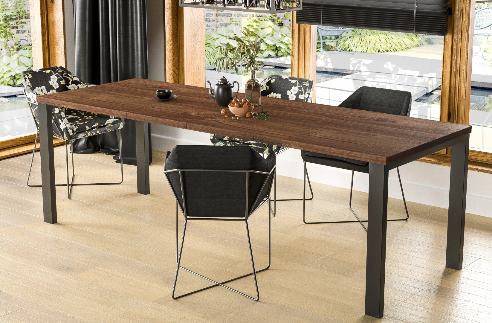 Trpezarijski sto Garant 130(265)x80x76 cm hrast/crni metal