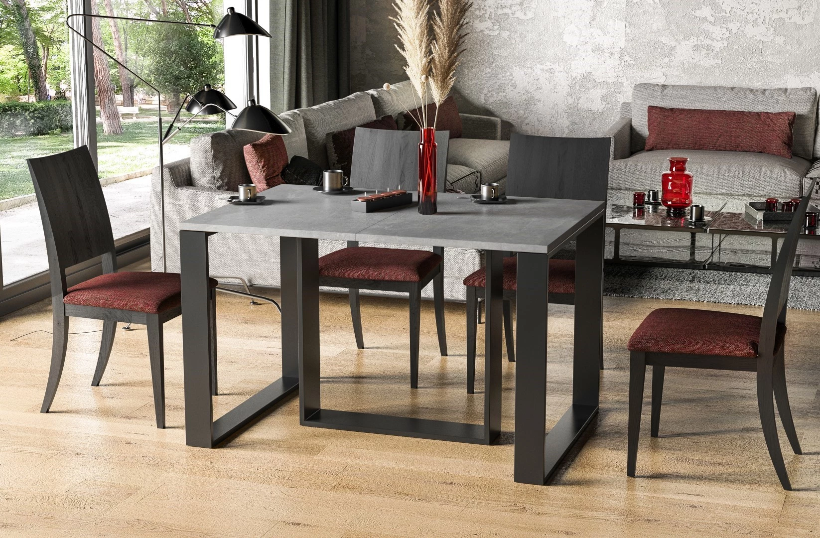 Trpezarijski sto Borys 130-290 x80x76 cm beton/crni metal