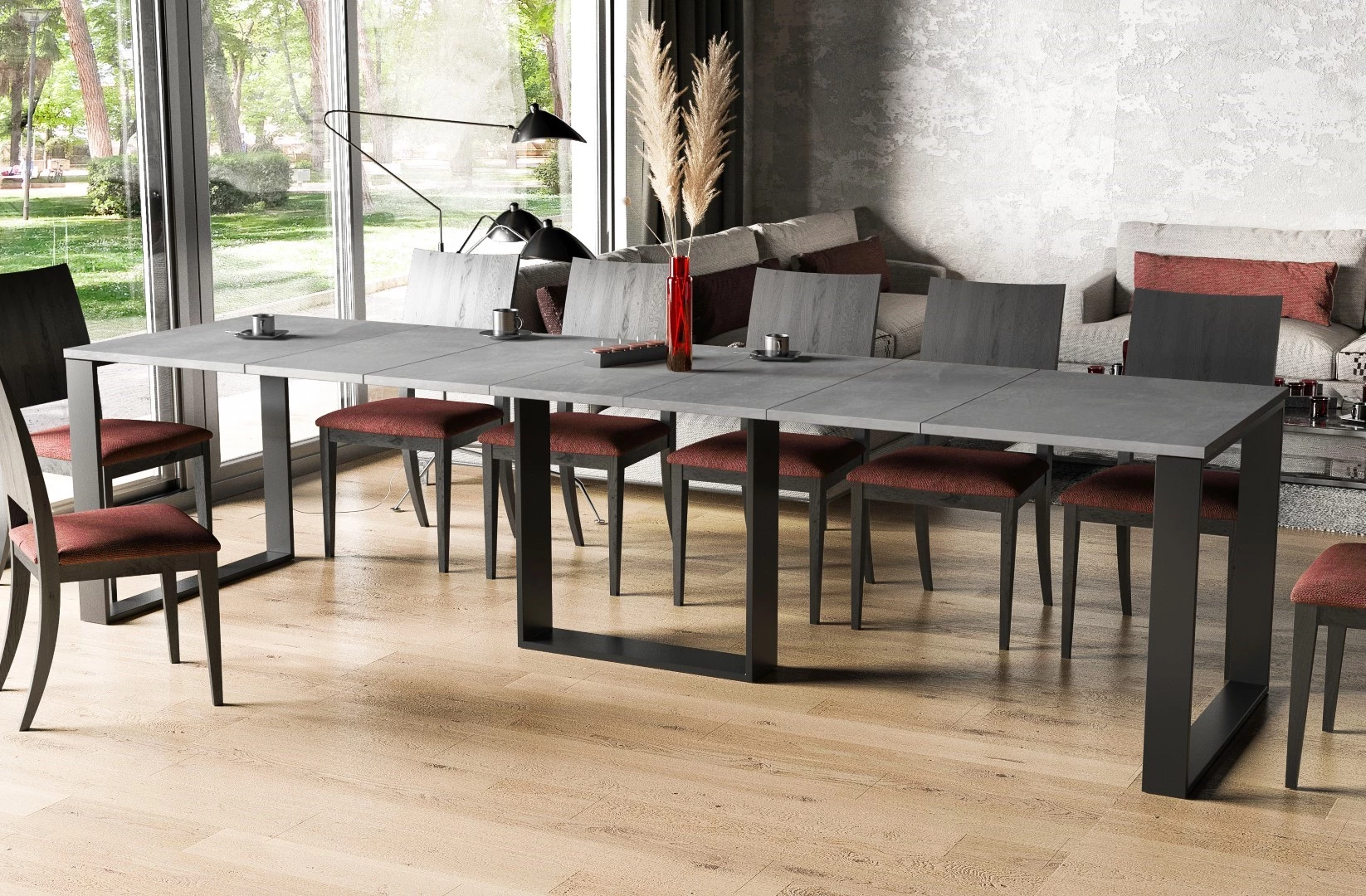 Trpezarijski sto Borys 130-290 x80x76 cm beton/crni metal