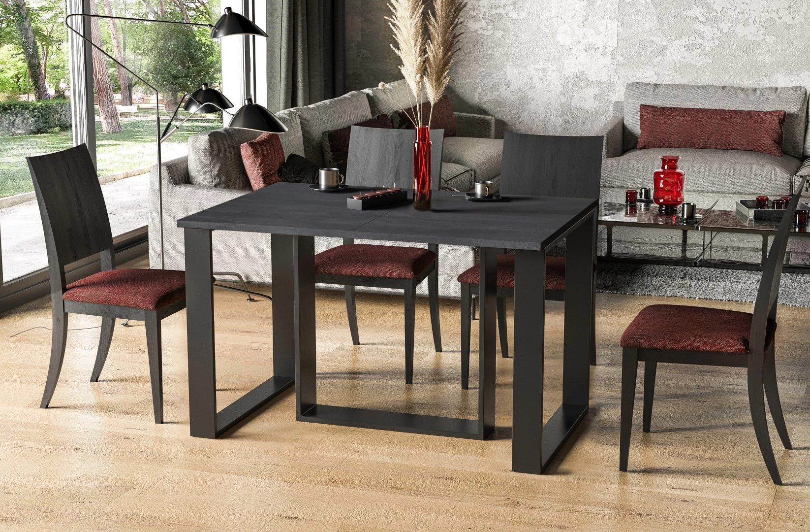 Trpezarijski sto Borys 130-250 x80x76 cm tamno siva/crni metal