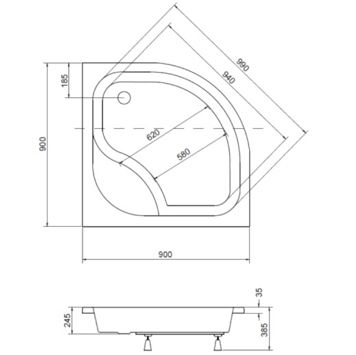 Tuš kada Diper I 90X90X24/35