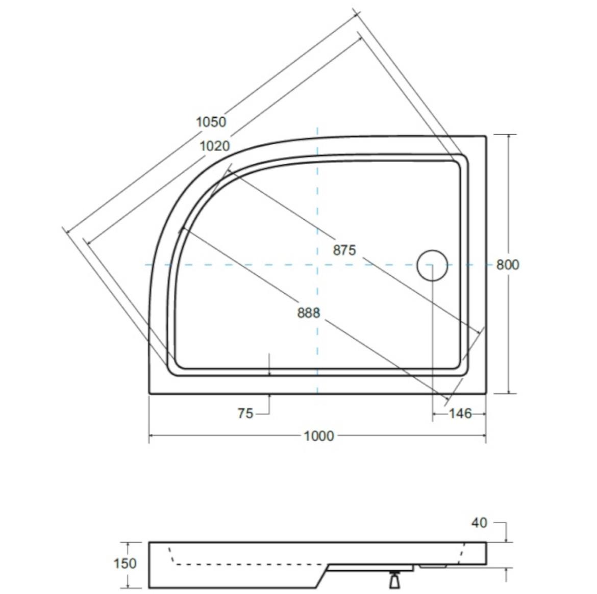 Tuš kada Saturn 100X80X4/16