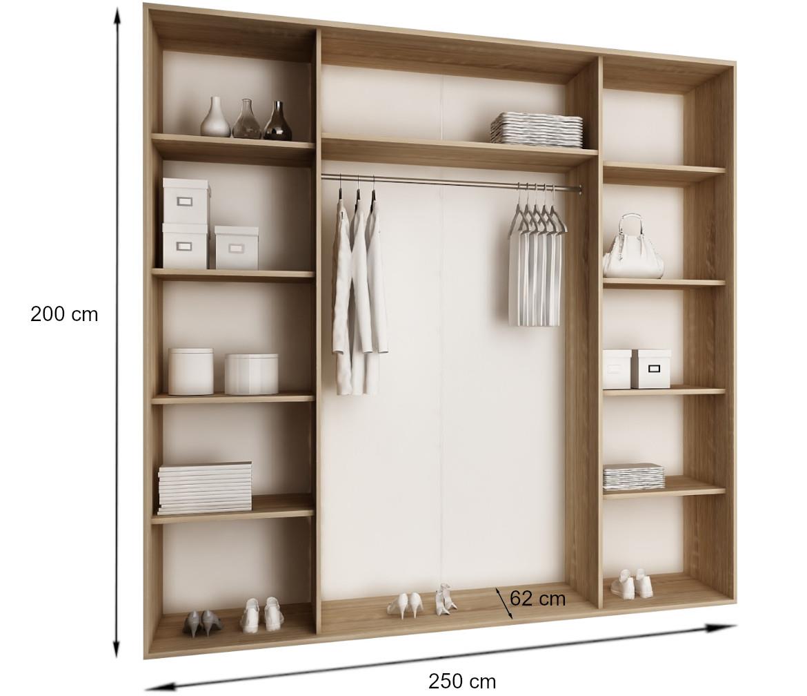 Ormar TOP 3 vrata 250x62x200 natur/ogledalo