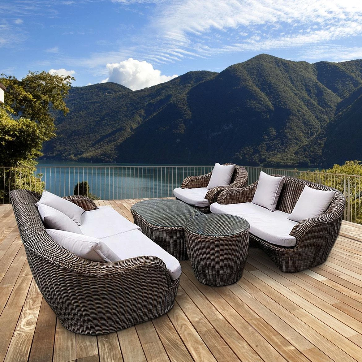 Rodos baštenska garnitura od veštackog ratana braon/bež jastuka