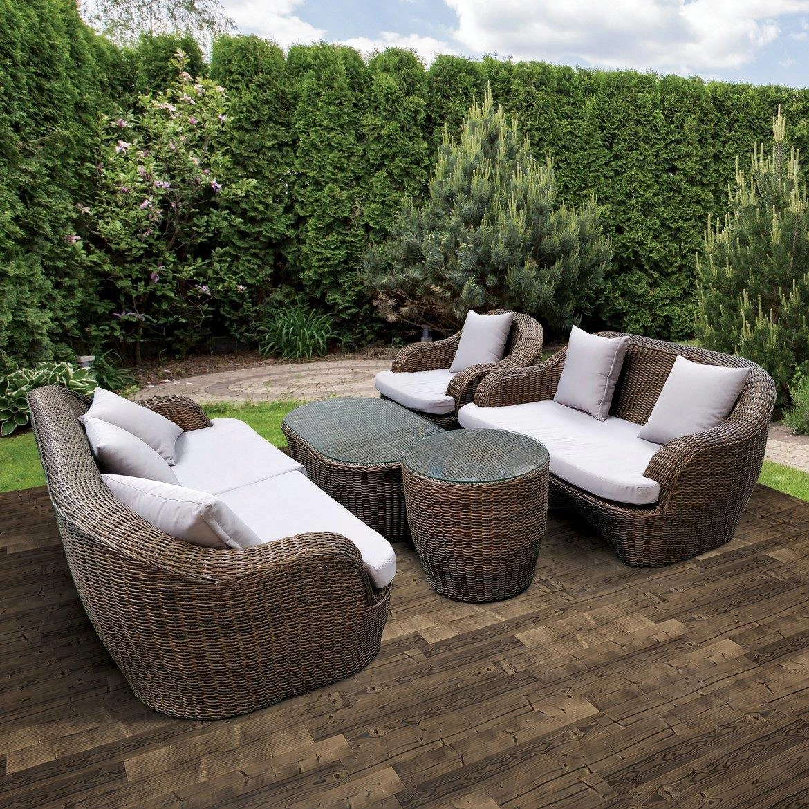 Rodos baštenska garnitura od veštackog ratana braon/bež jastuka