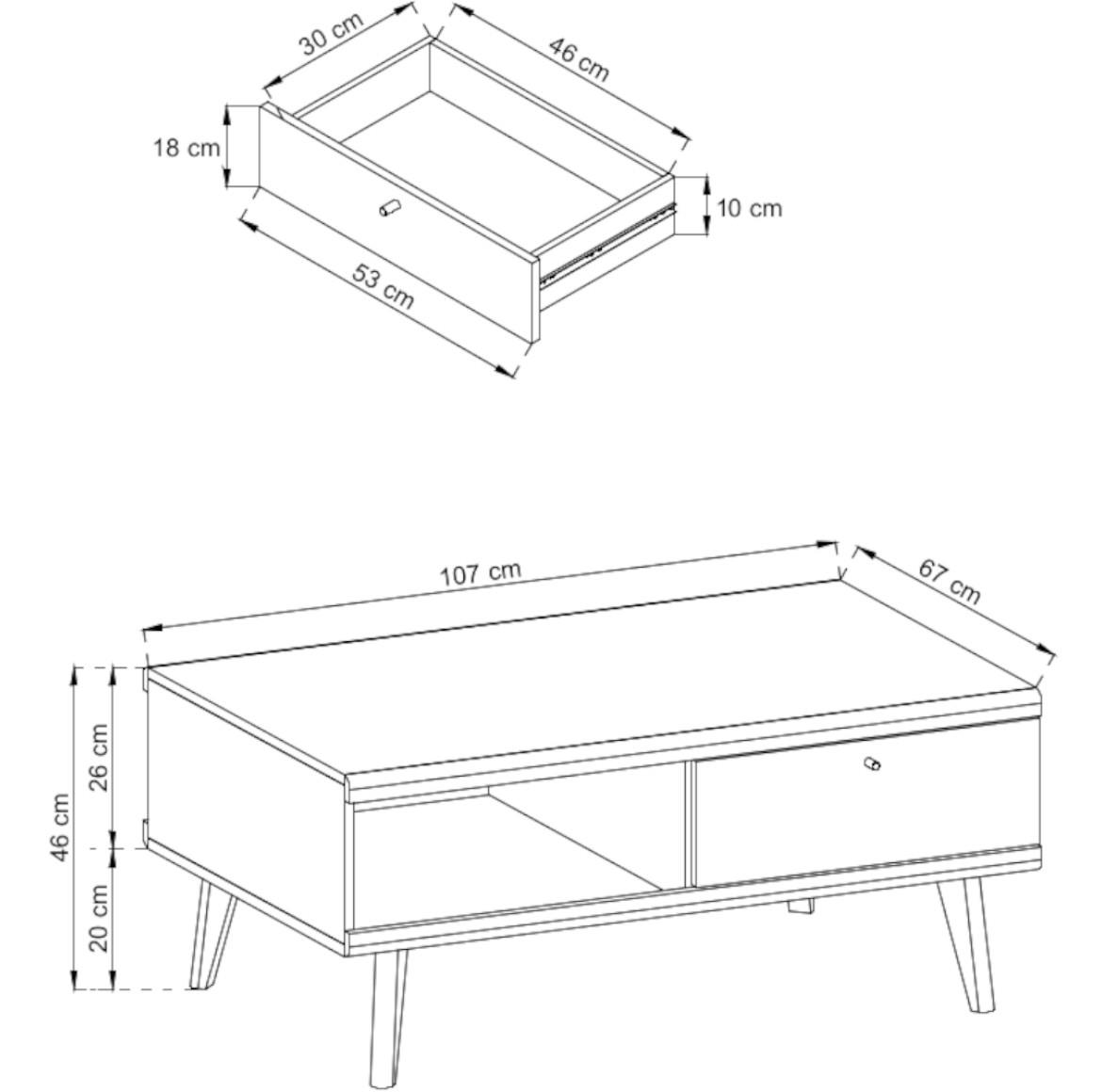 Primo klub sto 1 fioka+1 polica 107x67x46 natur/beli