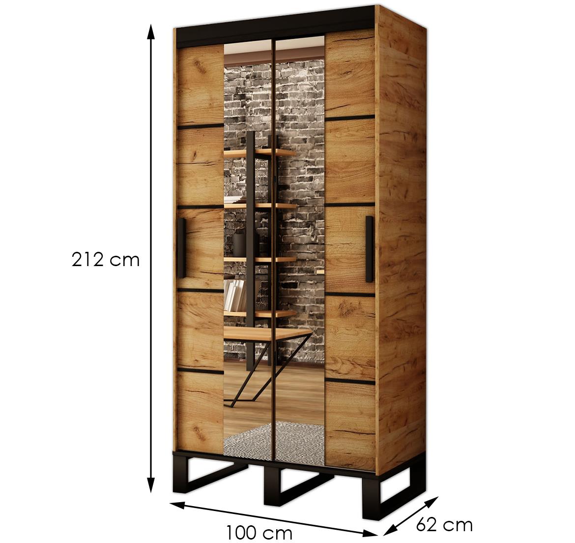 Ormar Loft 2 vrata 100,5x62x212 cm zlatni hrast + ogledalo