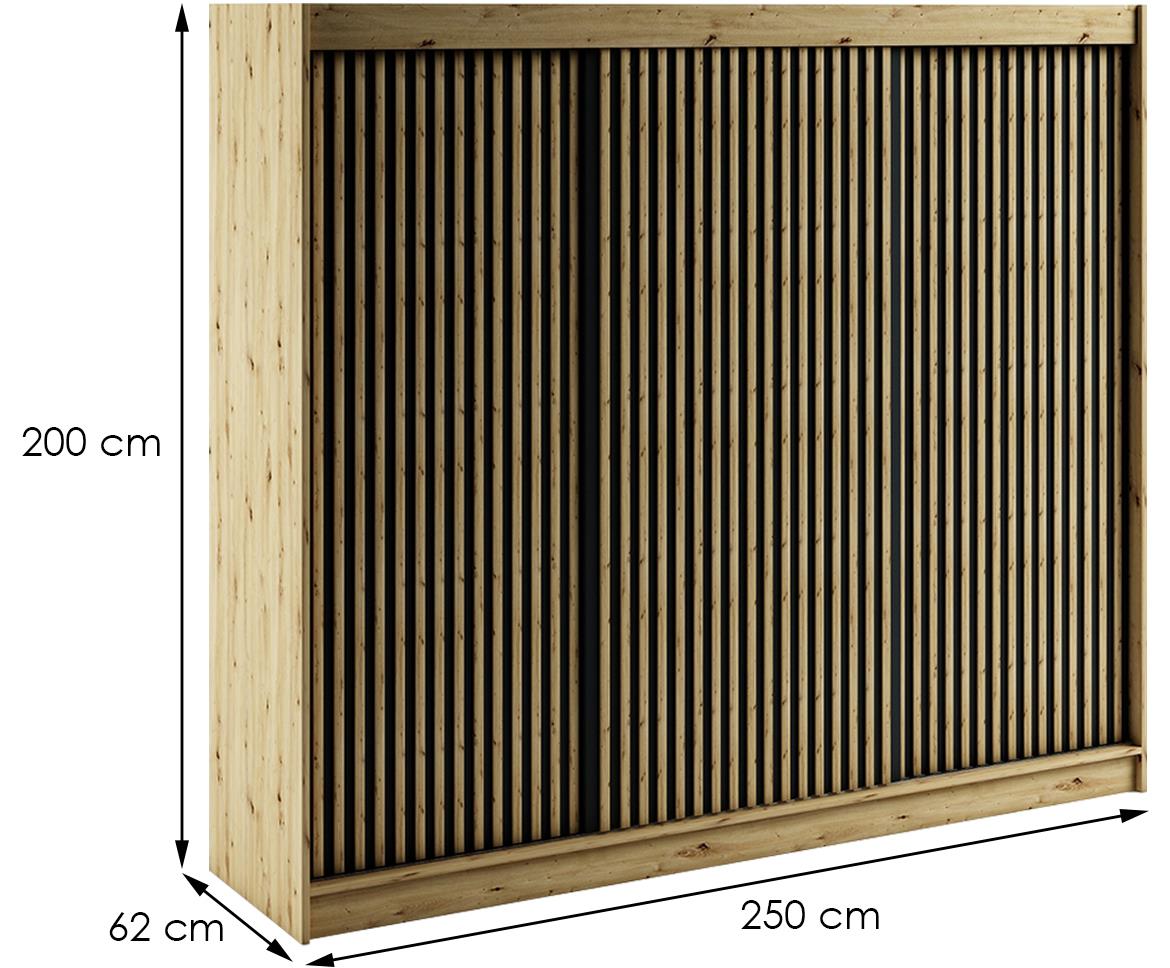 Ormar Lamelo 3 vrata 250x62x200 cm artisan hrast/crna