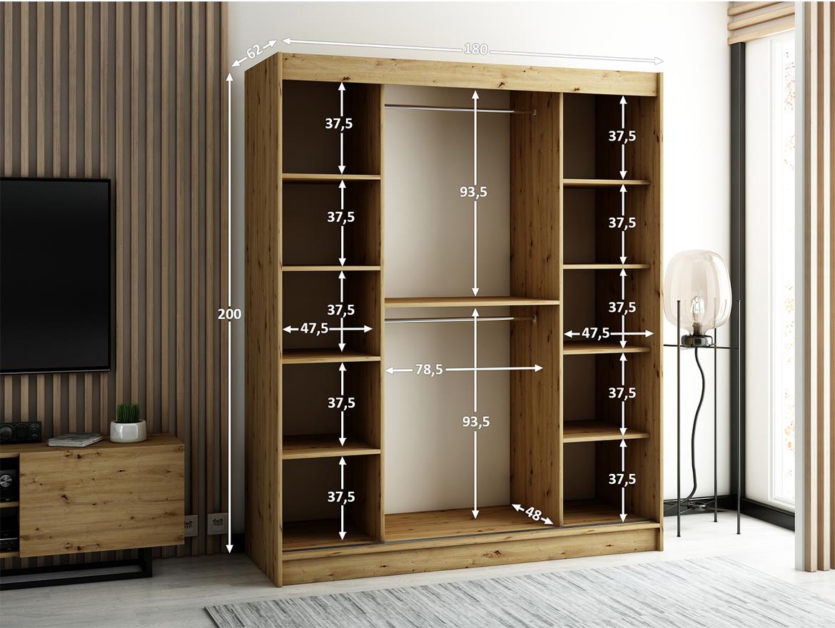 Ormar Lamelo 2 vrata 180x62x200 cm artisan hrast/crna