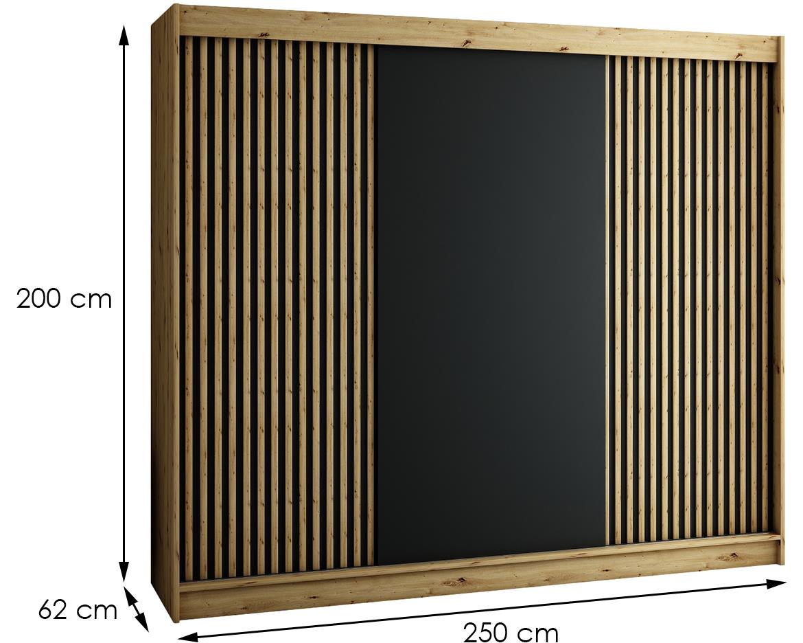 Ormar Lamelo 3 vrata 250x62x200 cm artisan hrast/crna