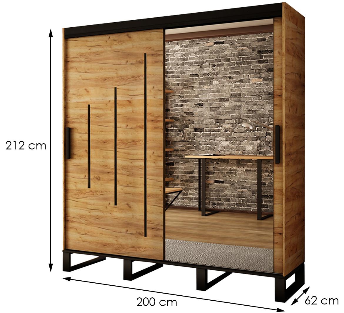 Ormar Loft 2 vrata 200,5x62x212 cm zlatni hrast + ogledalo