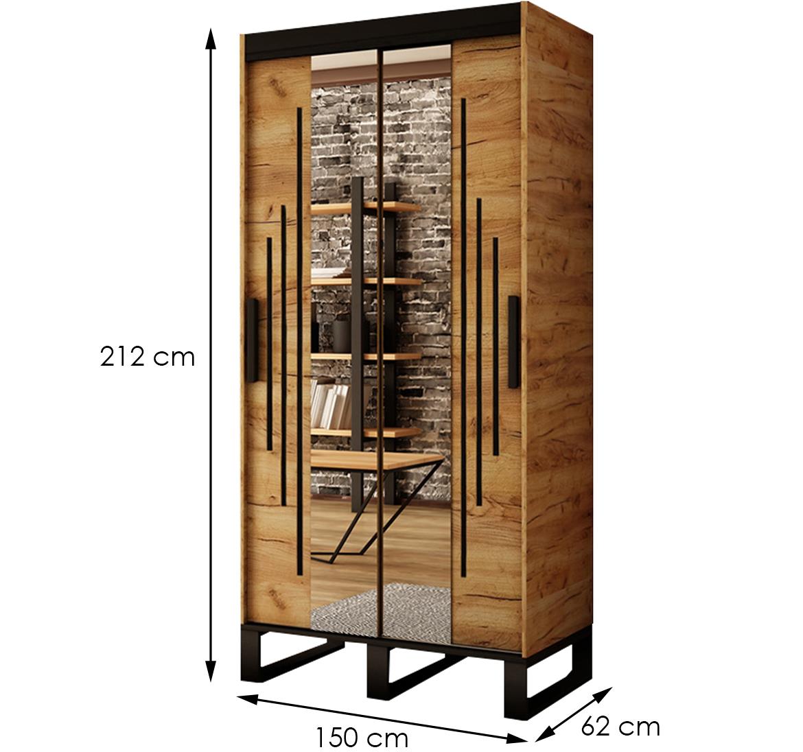 Ormar Loft 2 vrata 150,5x62x212 cm zlatni hrast + ogledalo