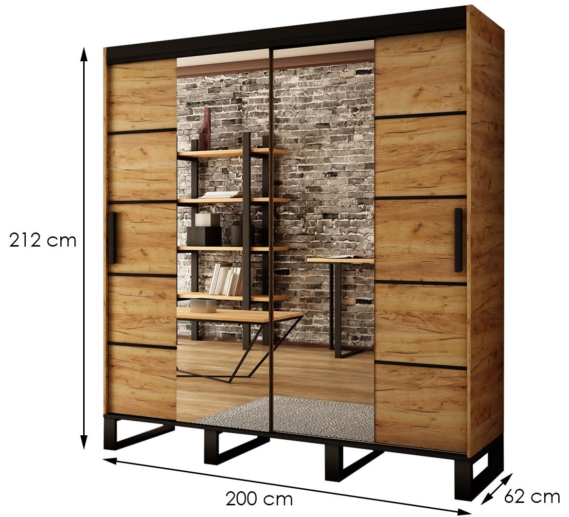 Ormar Loft 2 vrata 200,5x62x212 cm zlatni hrast + ogledalo