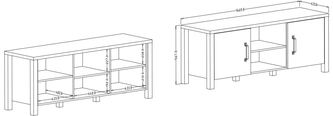 Olin TV komoda 2 vrata+2 otvora 147x43x57 natur/crni